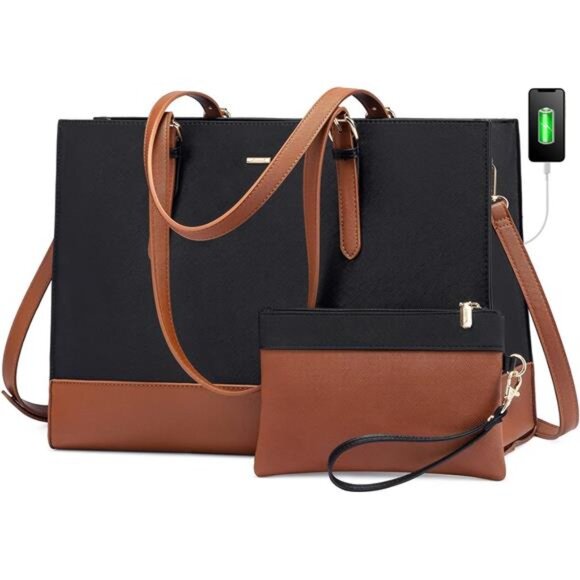 Laptop Tote Fashion for Work Black Brown